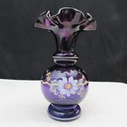 Fenton Royal Purple SAMPLE Floral Hand Painted Vase Special Order 1998 C1078
