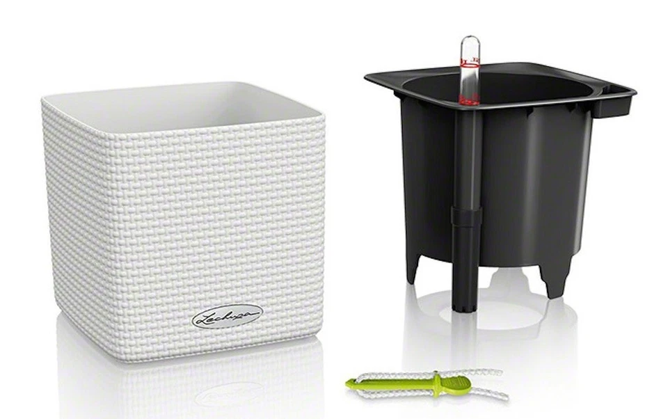 Lechuza self watering planter Cube 13380 Color 14 white flower pot greens herbs - Image 3 of 4