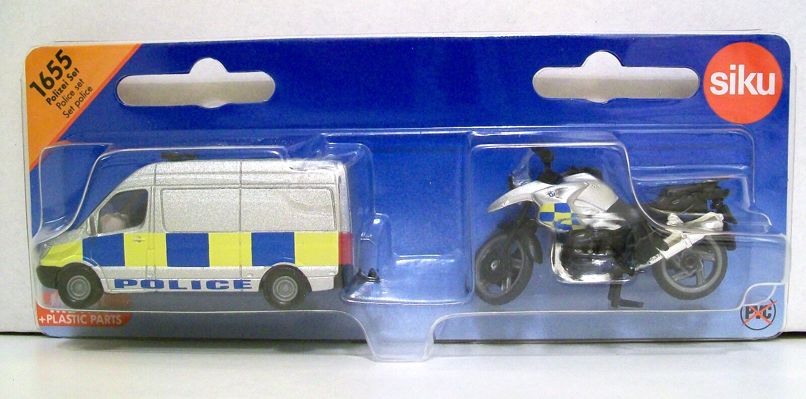 SIKU 1655 Miniature POLICE VAN (8cm Long) & MOTORCYCLE (6cm) Diecast / Plastic