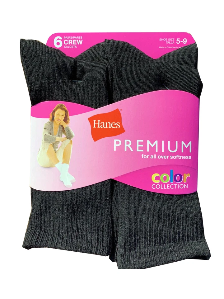 Hanes ® женщин первоклассный черный Crew носок 6-Pack "цвет коллекции и мягкость" - Изображение 3 из 4