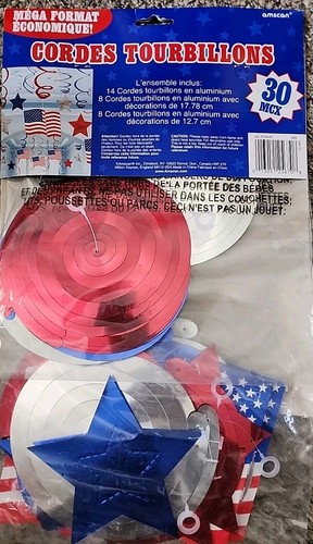 Independence Day Patriotic Mega Value Pack Foil Swirl Decorations 30 Pieces - Picture 4 of 7