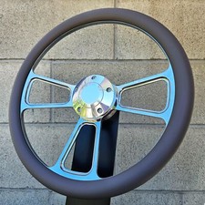14 Gray Vinyl Billet Half Wrap Steering Wheel Horn Chevy Muscle C10 Ford Rod 14 Gray Vinyl Billet Half Wrap Steering Wheel Horn Chevy Muscle C10 Ford Rod