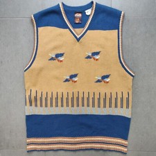 Vintage Hang Up Knit Polyester Geometric Duck Vest Mens Medium Korea Hunting 70s