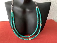 Turquoise Choker/Bracelet with Sterling Silver Beads, Leaf, Chain Components.