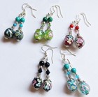 925 Sterling Silver Hook Lampwork Glass Blue Bead Flower Dangle Earrings (#E922) — photo 3