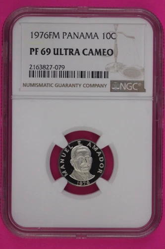 1976 Panama PF 69 Ultra Cameo Proof 10 Centesimos NGC Certified Graded Slab 883