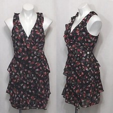 Guess L.A. Floral Wrap Mini Dress XS Sleeveless V-Neck Ruffle Tiered Hem Summer