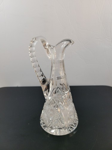Vintage American Brilliant Hobstar Cut Glass Oil Cruet 8" - Picture 8 of 10