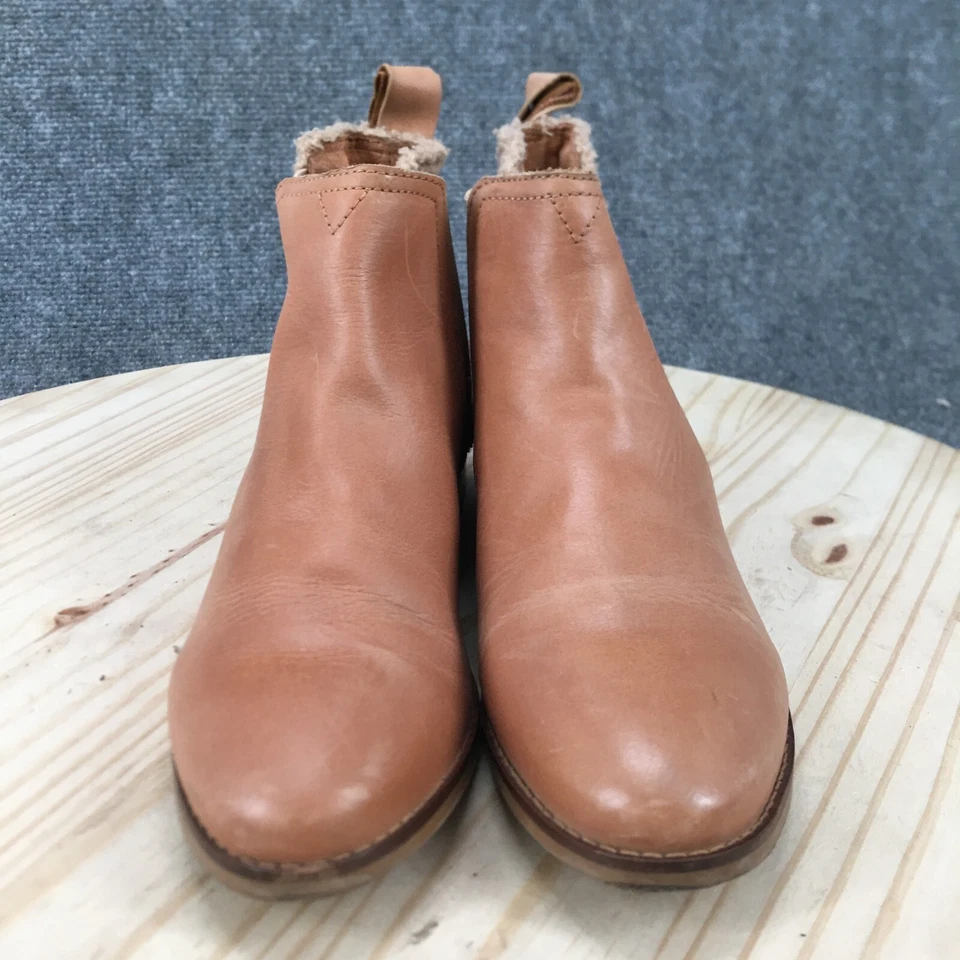 Toms Botas Mujer 7.5 Chelsea Beige Cuero Pull On Puntera Almendra Informales Tacón Bloque Foto 4 de 4