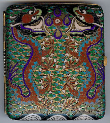 VINTAGE CHINESE DETAILED MULTI COLOR ENAMEL DRAGONS CIGARETTE CASE*