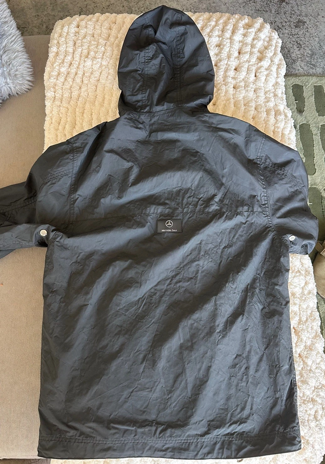 Mercedes-Benz Men's Black Hooded Full-Zip Windbreaker Jacket Logo Small image 2