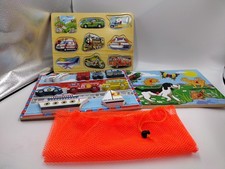 2 Melissa  Doug Wood Peg Puzzle- Sound Autos Works Chunky Autos- 1 Animal  Bag