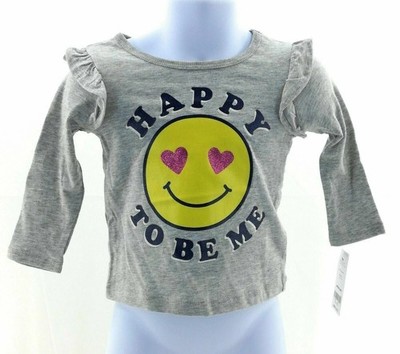 Carter's Infant Girls 18M Happy To Be Me Shirt Gray Smiley Ruffle Top NWT