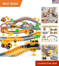 Construction Race Car Track Set for Kids - Flexible Engineering Toys with 2 E...