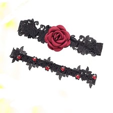 Floral Design Bridal Lace Garter Red Rose Flower Thigh Garter for Party