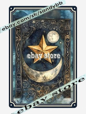 Star Moon Metal Tin Sign Celestial Emblem Art mystic emblem