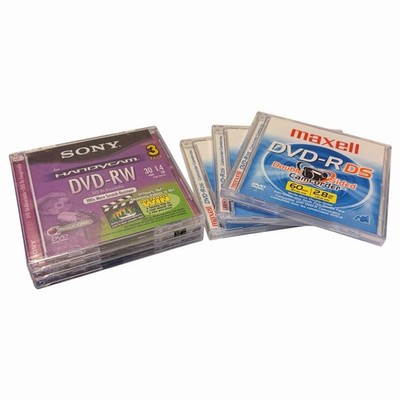 3x SONY Handycam DVD-RW Mini Discs 1.4GB 30min + 3x Maxell DVD-R 2.8GB 2-sided