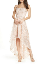 XSCAPE Womens Pink Embellished Sheer Floral Spaghetti Strap Sweetheart Neckline