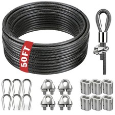 3/16 Inch Coated Steel Wire Rope 50/100 Ft Braided Metal Cable Kit for Outdoor H