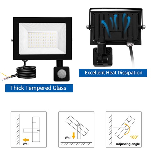 100W LED Fluter im Freien PIR Bewegungssensor Sicherheit Flut LichterLampe - Bild 11 von 13