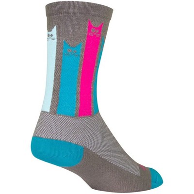SockGuy Crew Felines Socks - 6 inch, Gray/Pink/Teal, Small/Medium CRFELINES