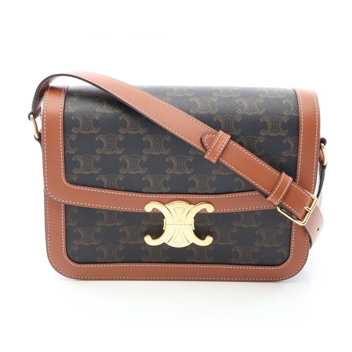 Celine Classic Triomphe Shoulder Bag Brown Black PVC Canvas Leather