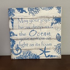Beachy Wooden Wall Plaque 12 x 12 Inch Square Beach Theme Decor