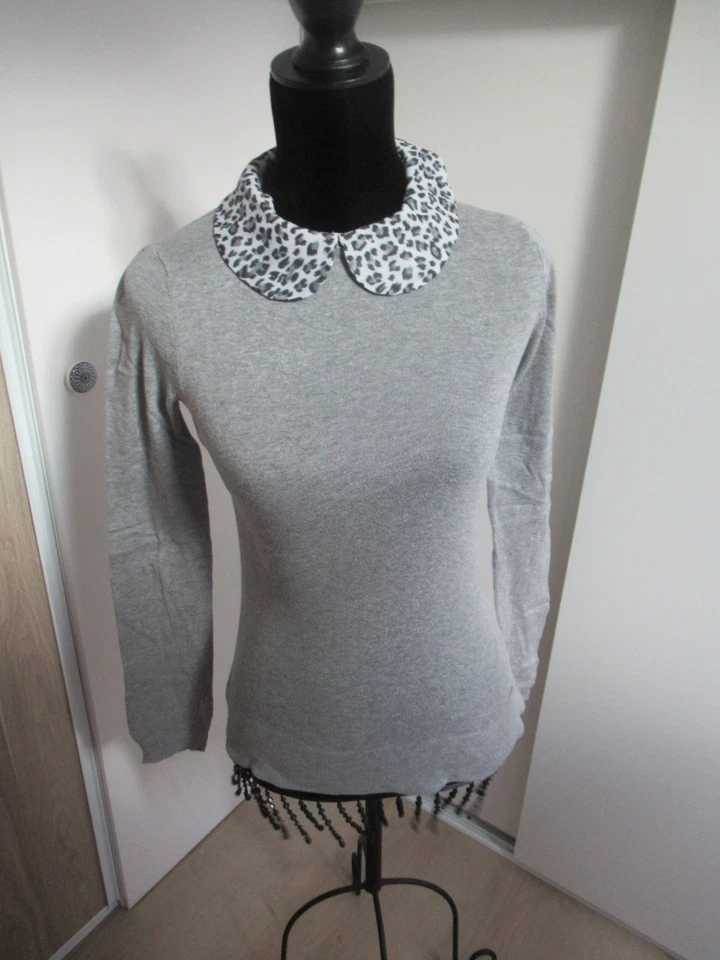 pull gris clair col claudine amovible léopard Morgan Taille S - Photo 1/4