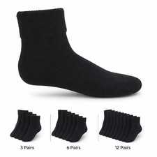 Diabetic Socks Black Cotton Non Binding Crew Loose Fit Unisex Size10-13 3-12Pair