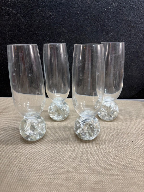 Champagne Glasses Crystal Ball Bottoms Stand set of 4 fun fused glass pattern