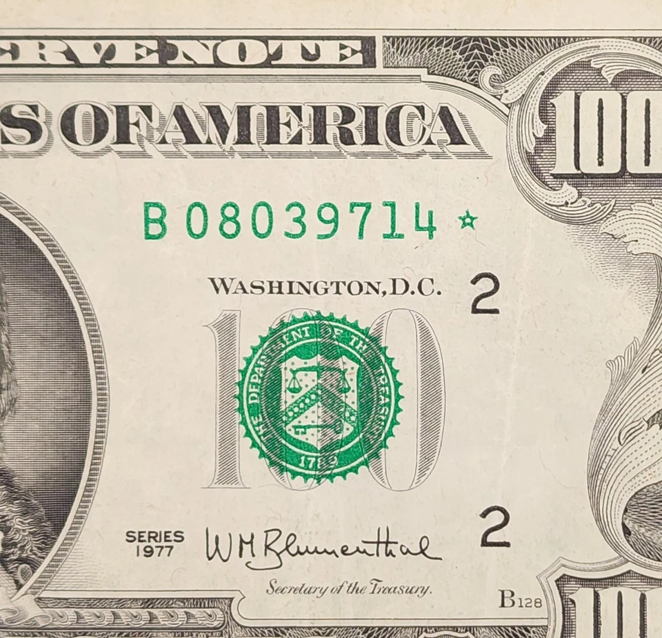 1977 Star Note $100 US One Hundred Dollar Bill  Federal Reserve of New York - Image 2 of 3