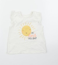 Girls UK Size 9-12 Months George White Basic T-Shirt