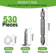 530PCS 8 x 1/2" Self Tapping Screws 410 Stainless Steel Truss Head Washer Kit