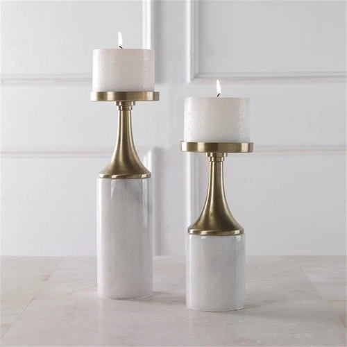 Uttermost Castiel Steel and Marble Candleholder in Antique Brass (Set of 2) - Picture 4 of 4