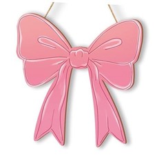 KOYILTD Pink Bow Decor Bow Wooden Hanging Sign Pink Room Decoration Wooden Cute