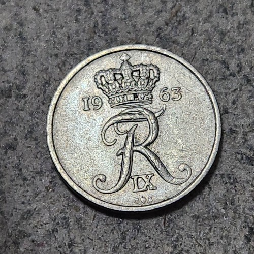 DENMARK 🇩🇰 TEN (10) ØRE COIN 1963 (KING FREDERICK IX) - Picture 2 of 2