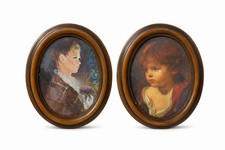 Coppia di stampe ritratto con cornice ovale italiana vintage stile vittoriano wall art made i