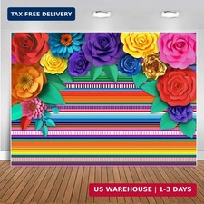 Mexican Theme Party Striped Backdrop Fiesta Cinco De Mayo Paper Flowers Backgrou
