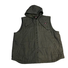 Wrangler Workwear Men's Quilted Lined Hooded Vest Dark Green Big Tall 3XL 3XG