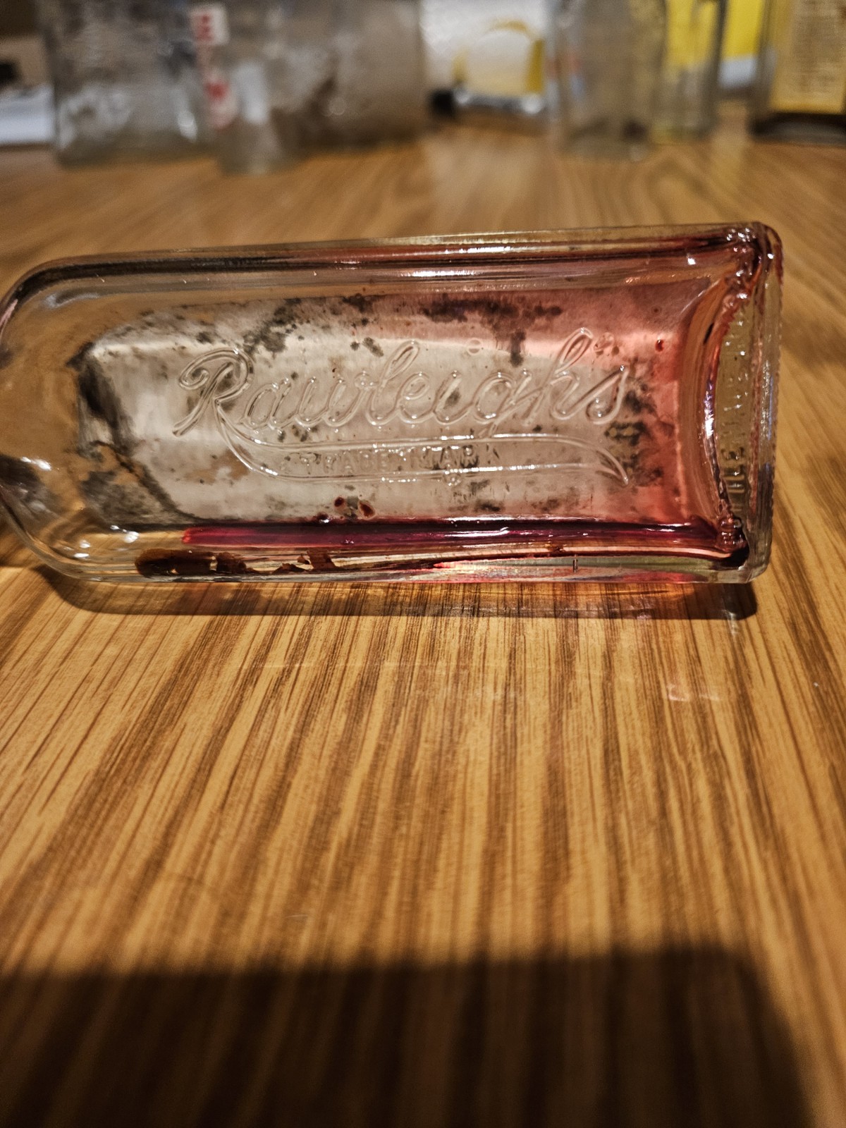 Vtg Embossed Raleigh's Strawberry Imitation Flavoring Bottle