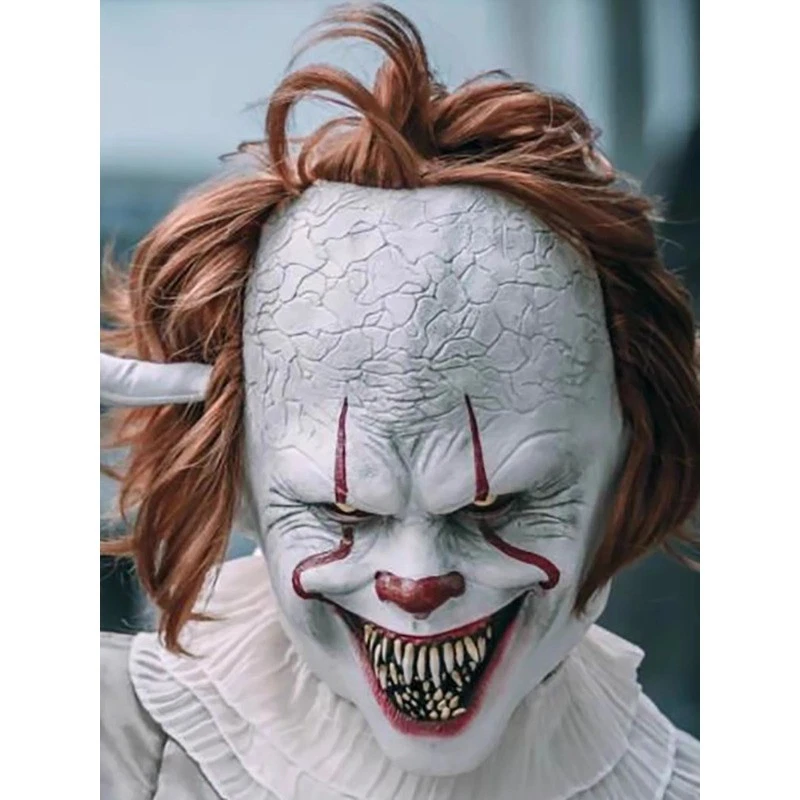 Horror Clown Joker Latex Mask w/Wig Hair For Halloween Costume Cosplay Pennywise - Image 2 of 4