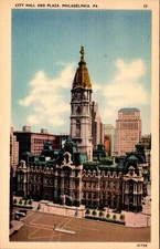 Vintage Linen Postcard Philadelphia City Hall and Plaza Tichnor Bros