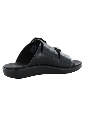 Fitflop Womens Kaia Croc Print Slide Sandal Shoes, Black, US