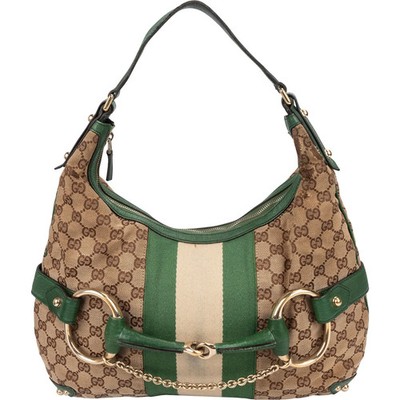 Gucci Monogram GG Web Stripe Horsebit Hobo Shoulder Bag Tasche