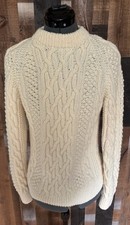 Hand Knit Aran Fisherman Sweater Cream Cable Bobble Knit Unisex Cottagecore