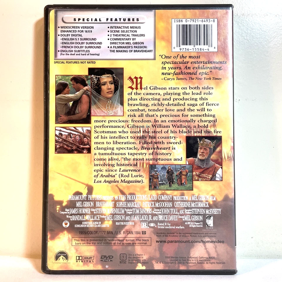 BRAVEHEART / ROB ROY / YOUNG IVANHOE (DVD Lot) Action Adventure Drama History - Image 4 of 4