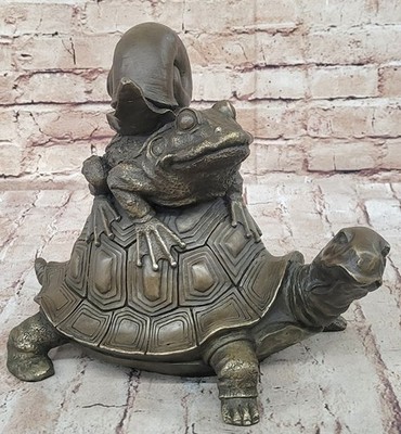 Frog on Turtle w/ Snail Collectible Garden Decoration Bronze Statue Figure Sale