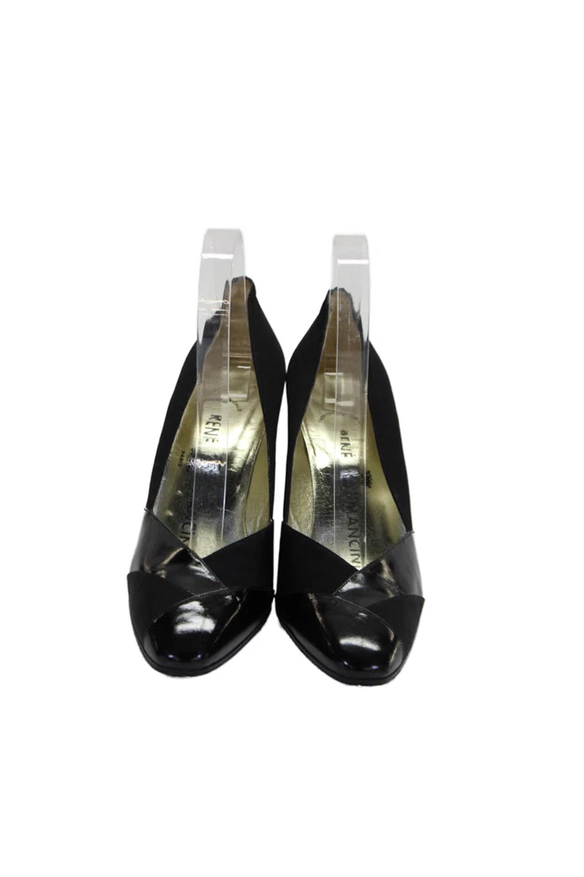 Zapatos de salón Rene Mancini para mujer charol punta redonda deslizables negros talla 8 Foto 2 de 4