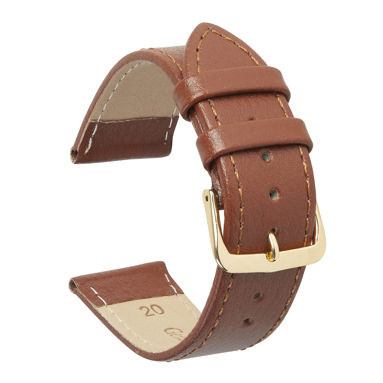 VintageTime Watch Straps - Buffalo Grain Genuine Calf 22mm, Tan - Gold Buckle