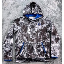 Under Armour Youth Large Hoodie Gray Tie Dye Blue Trim Loose Fit